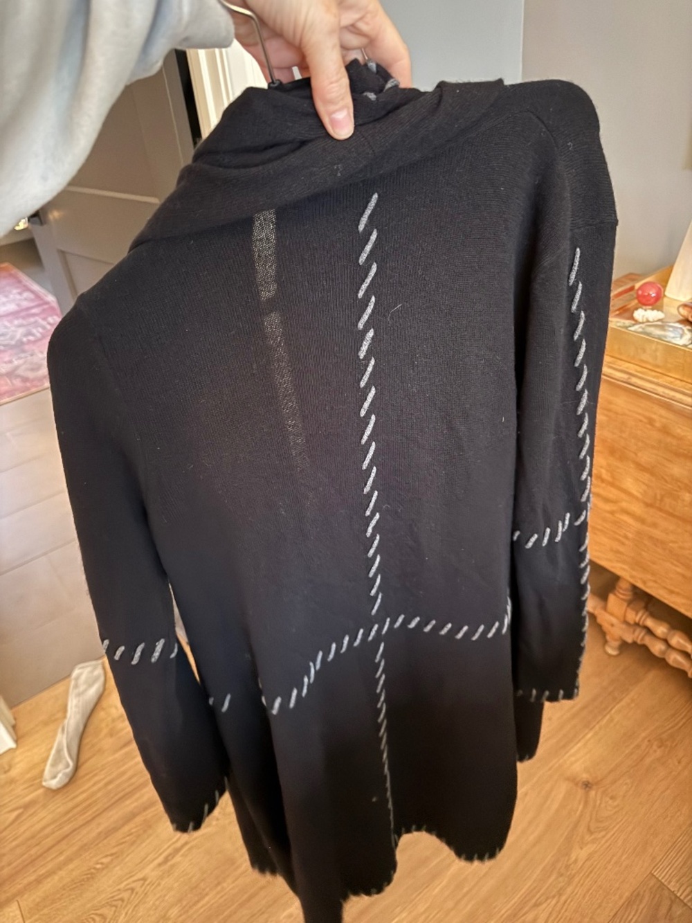 Caroline Grace 100% Cashmere Black Open Cardigan Hand Stitch Size M